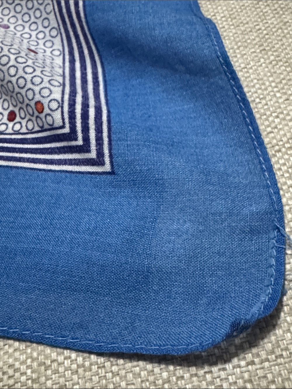 Vintage Cotton Scarf-White & Blue/Retro Dot Print-Square-EUC - Picture 5 of 14